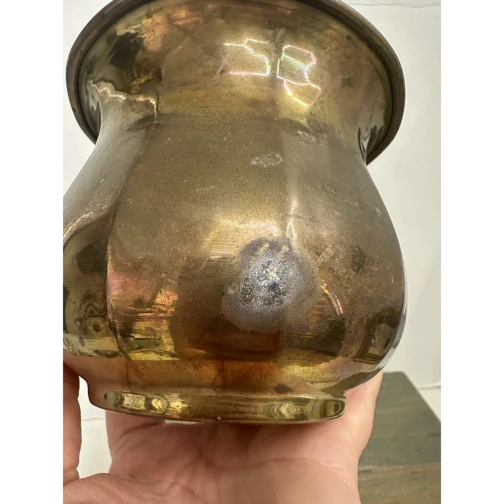 Vintage Small Solid Brass Ribbed Planter Flowerpot Home Garden Decor 4